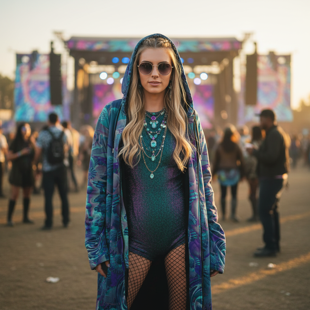 Shroom Flower Of Life Teal Women's Festival Cloak