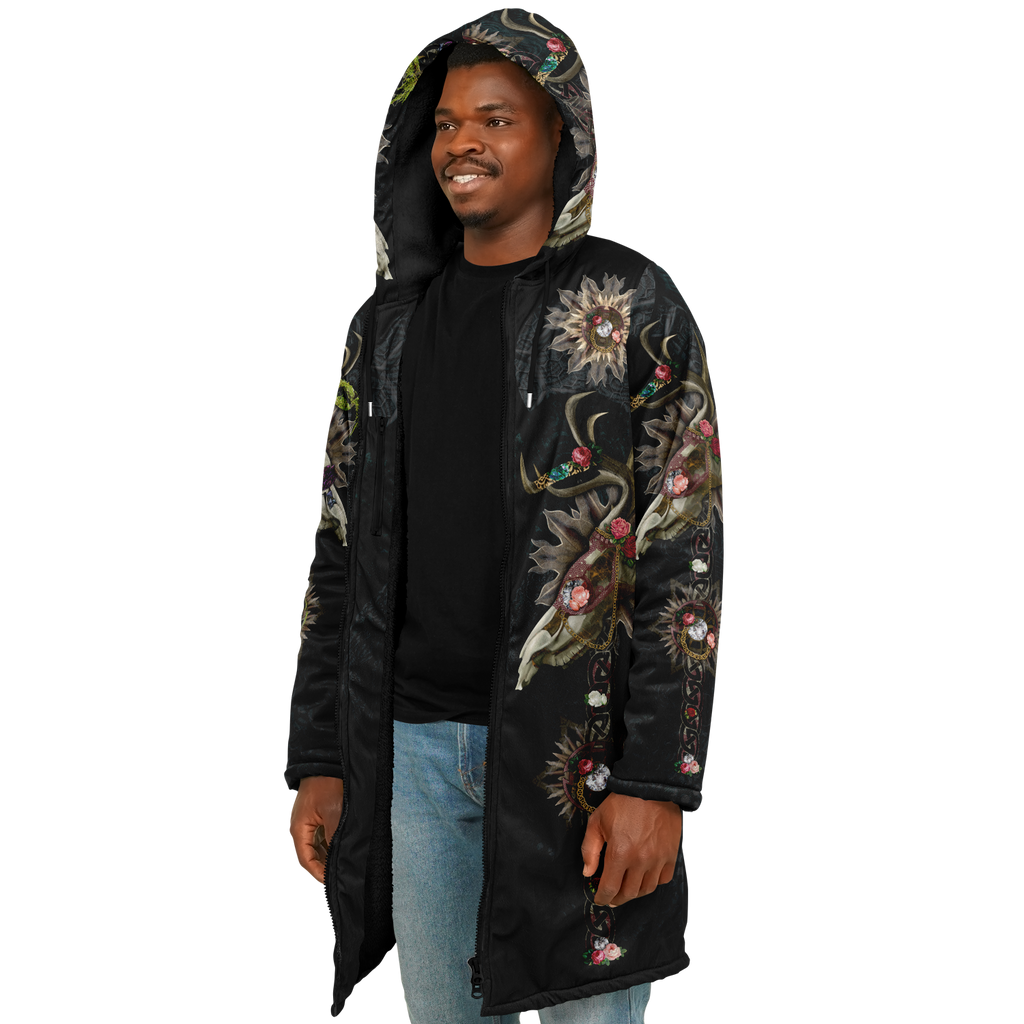 Forest Wizard Men’s Festival Cloak side view with occult-inspired festival design