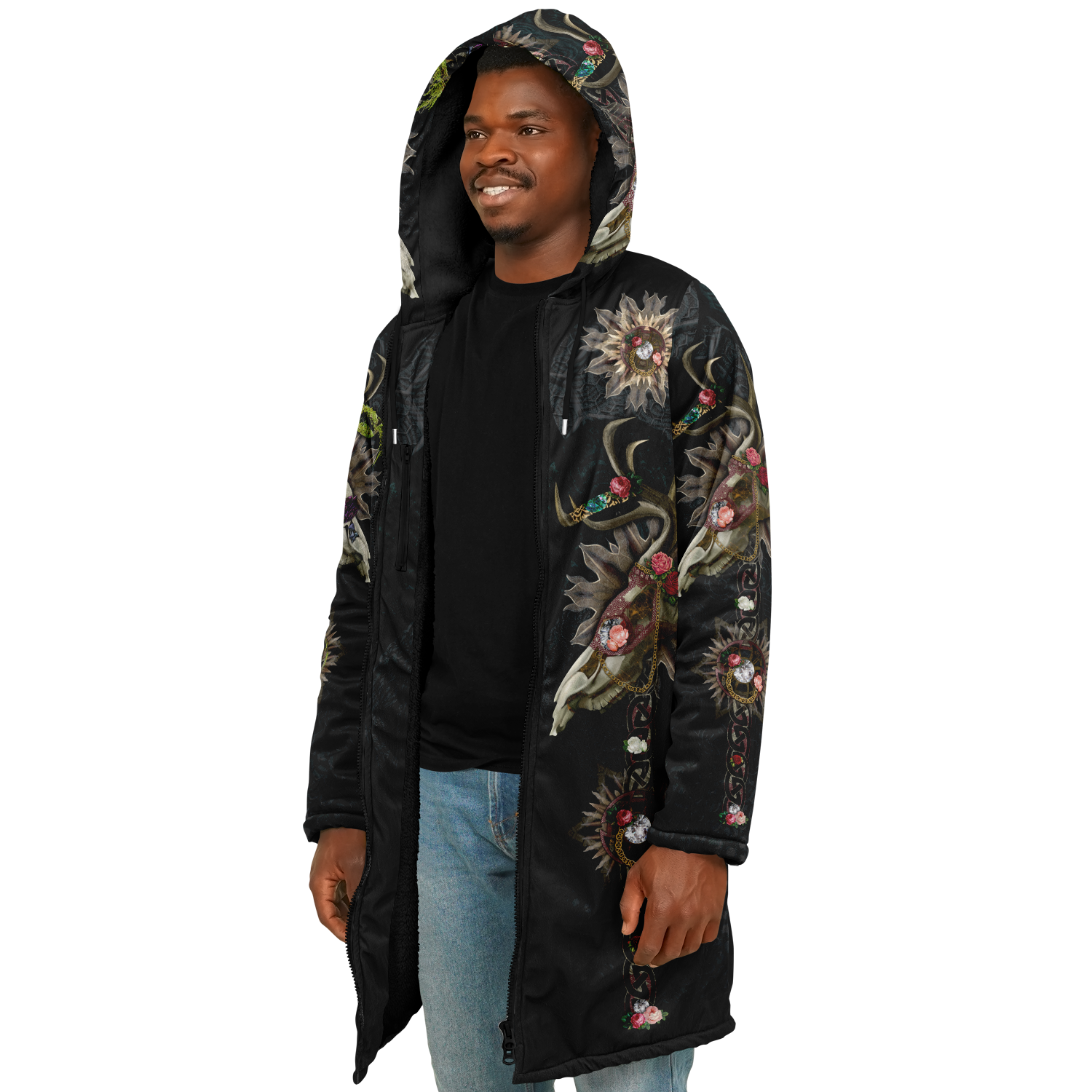Forest Wizard Men’s Festival Cloak side view with occult-inspired festival design