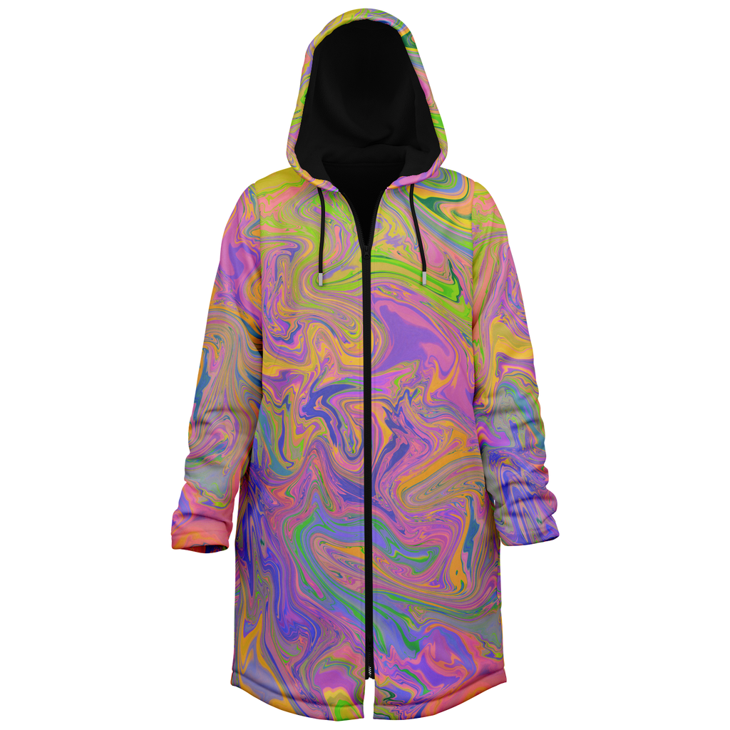 Psy Trance Men's Festival Cloak side view with trippy visionary art