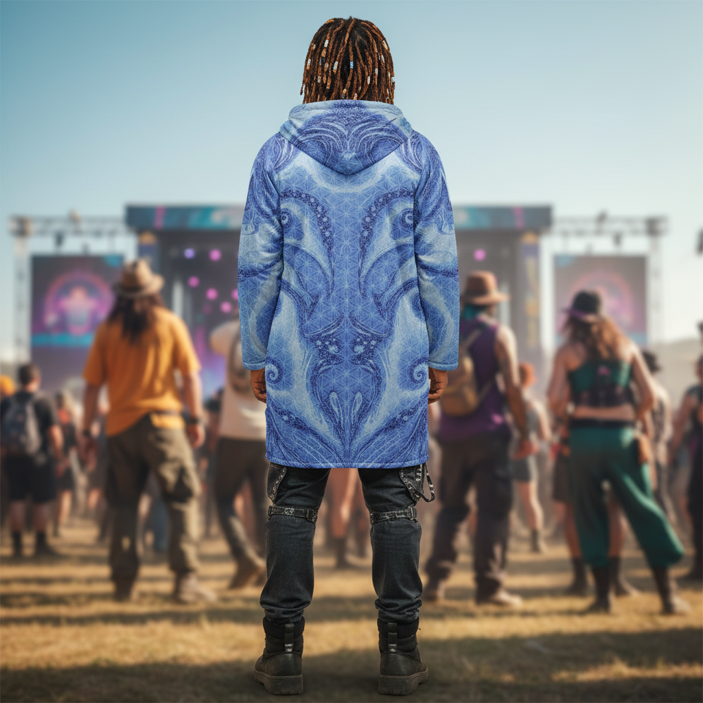 Blue Cosmic Flower Of Life Men's Festival Cloak
