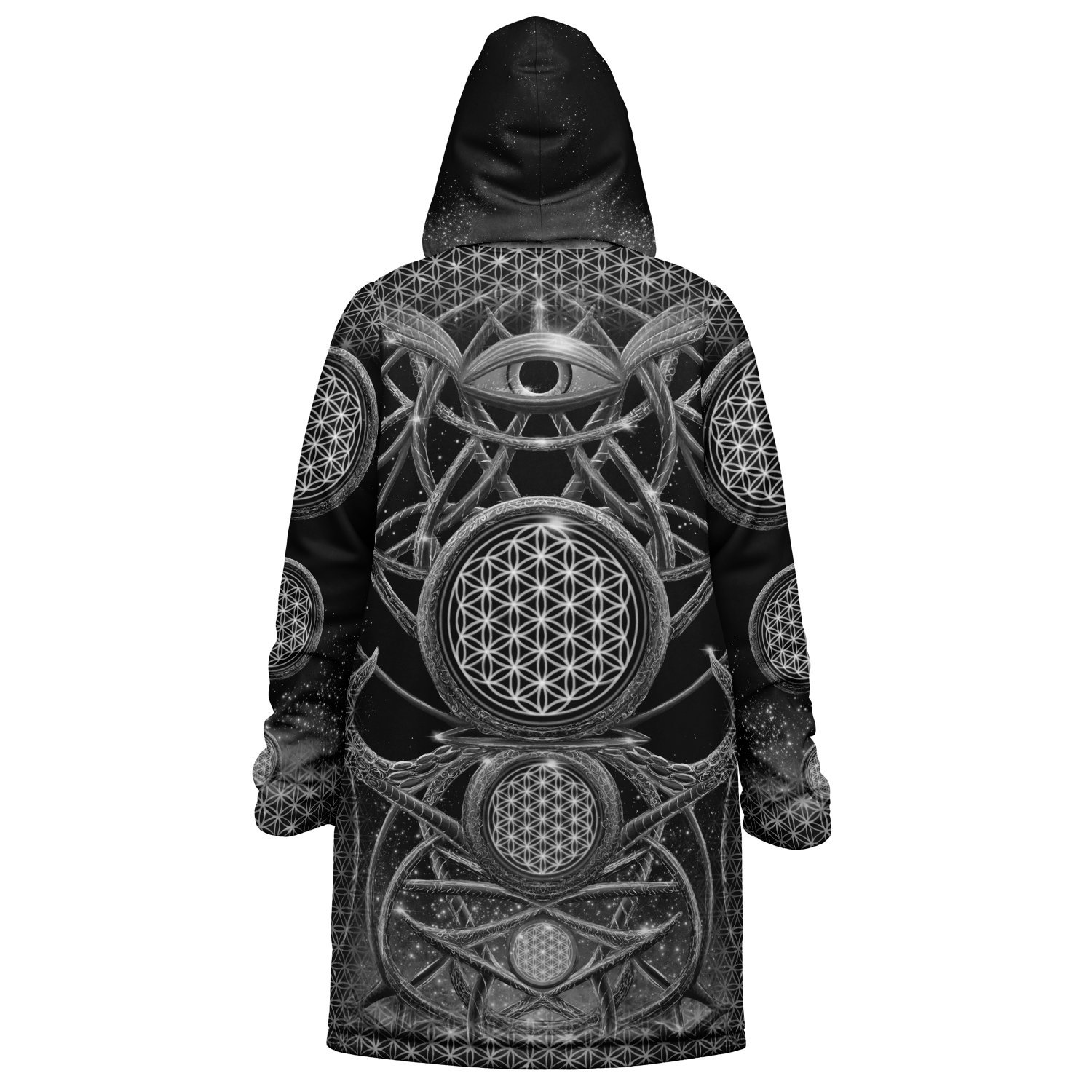 Black Mystic Eye Women's Festival Cloak detail view with festival fashion