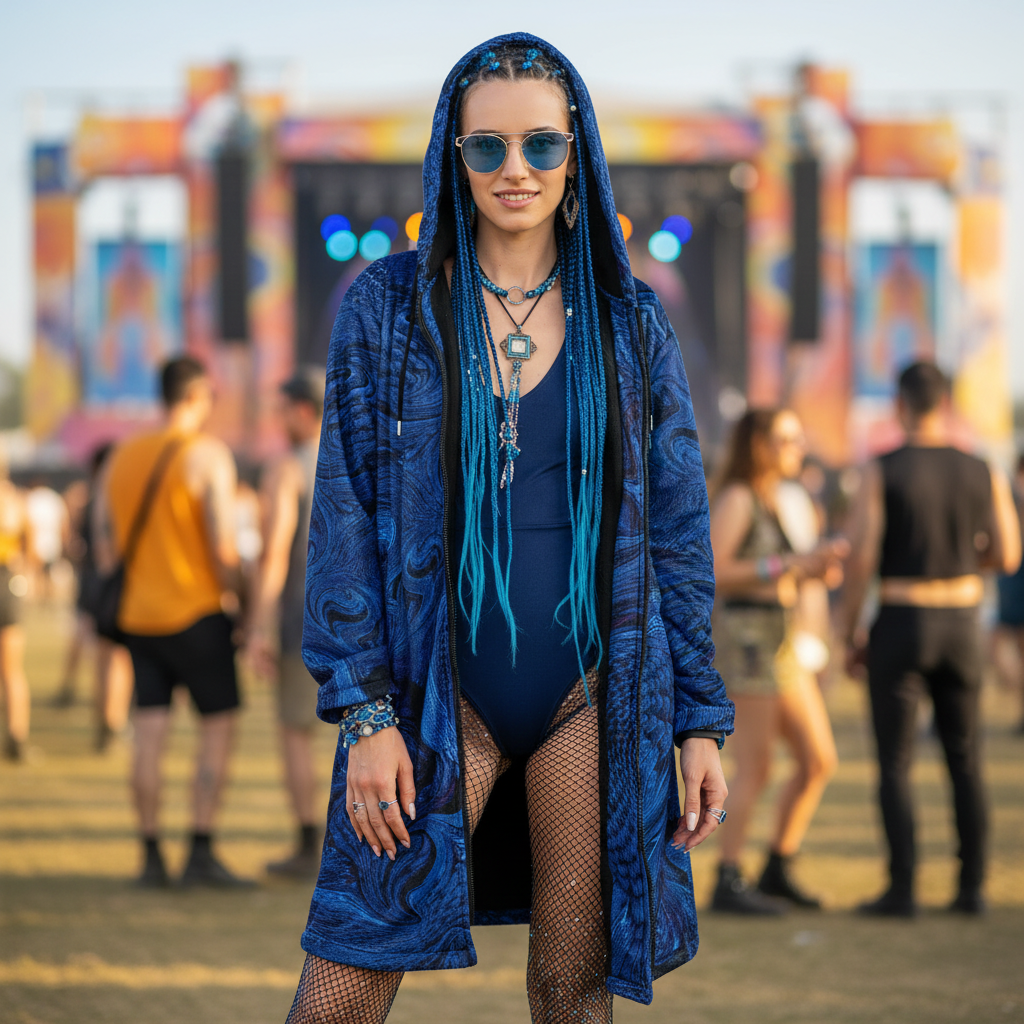Metallic Blue Fractal Women's Festival Cloak