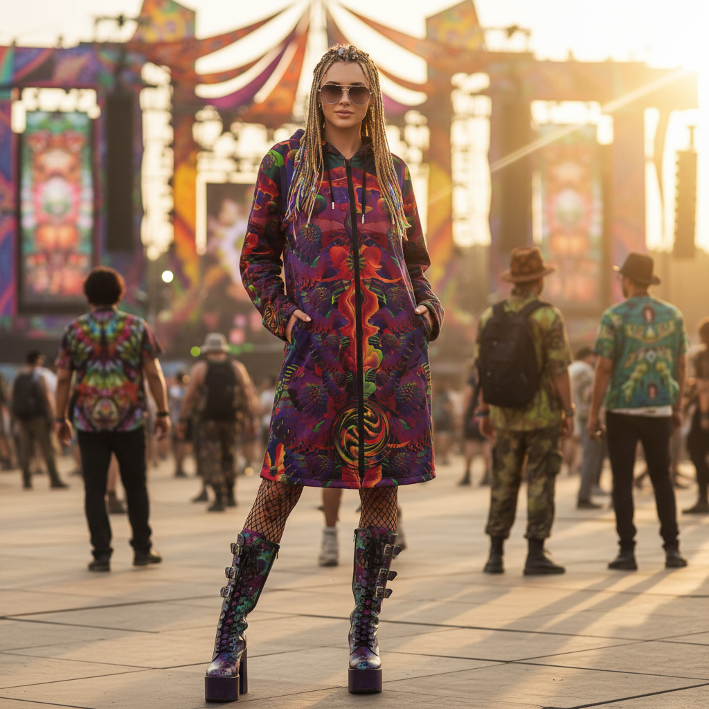 Shroom Flower Of Life Ultra Rainbow Women's Festival Cloak