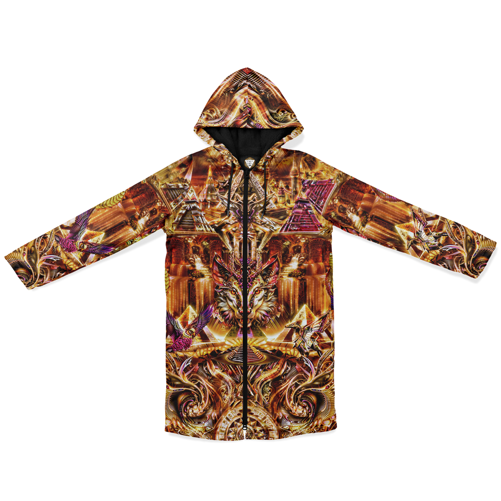 Dream Weaver Orange Men's Festival Cloak front view with psychedelic festival art