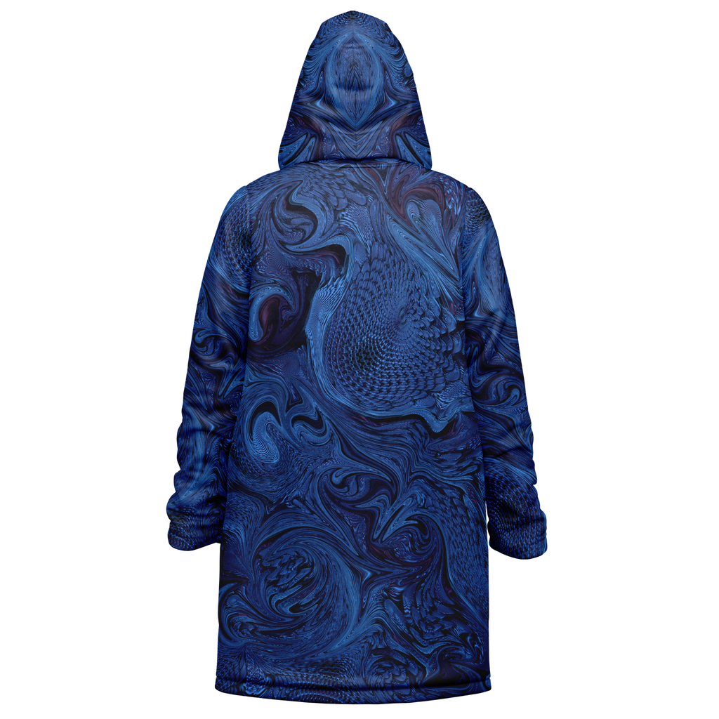 Metallic Blue Fractal Men's Festival Cloak back view with music festivals