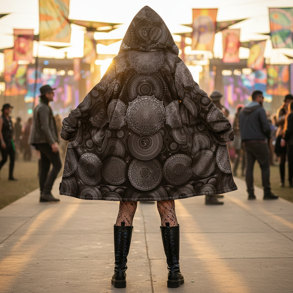 Void Mandala Men's Festival Cloak front view with psychedelic cloak