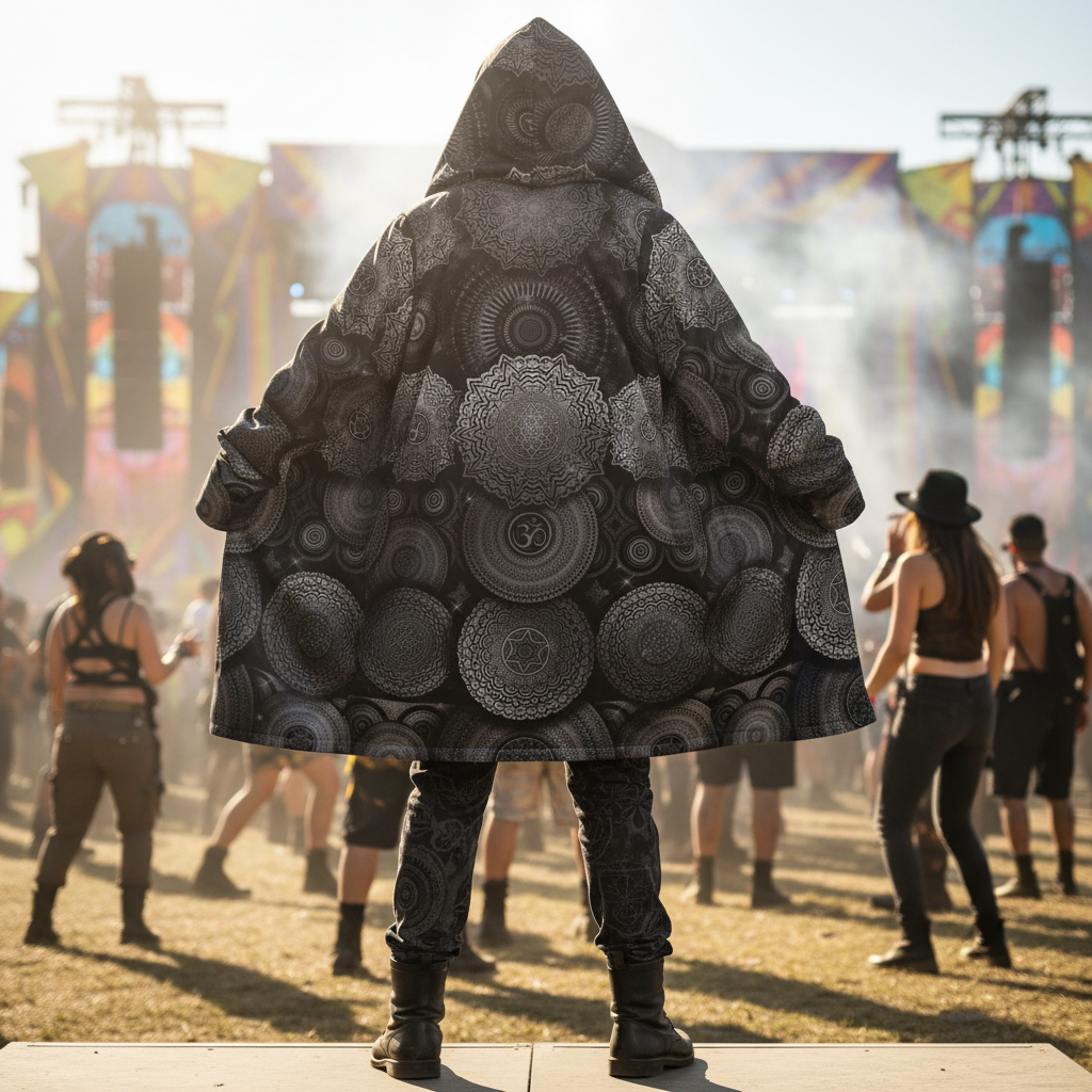 Void Mandala Men's Festival Cloak front view with psychedelic cloak