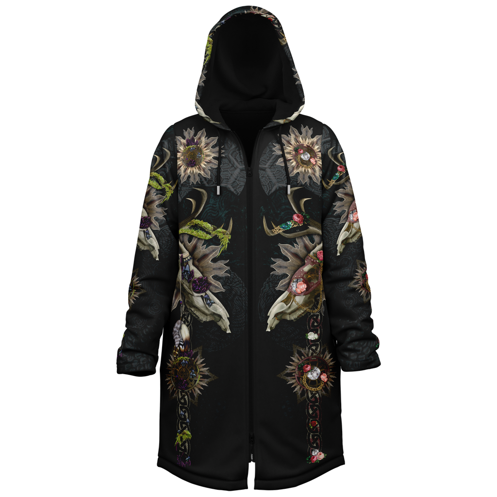 Forest Wizard S Men's Festival Cloak side view with occult-inspired art