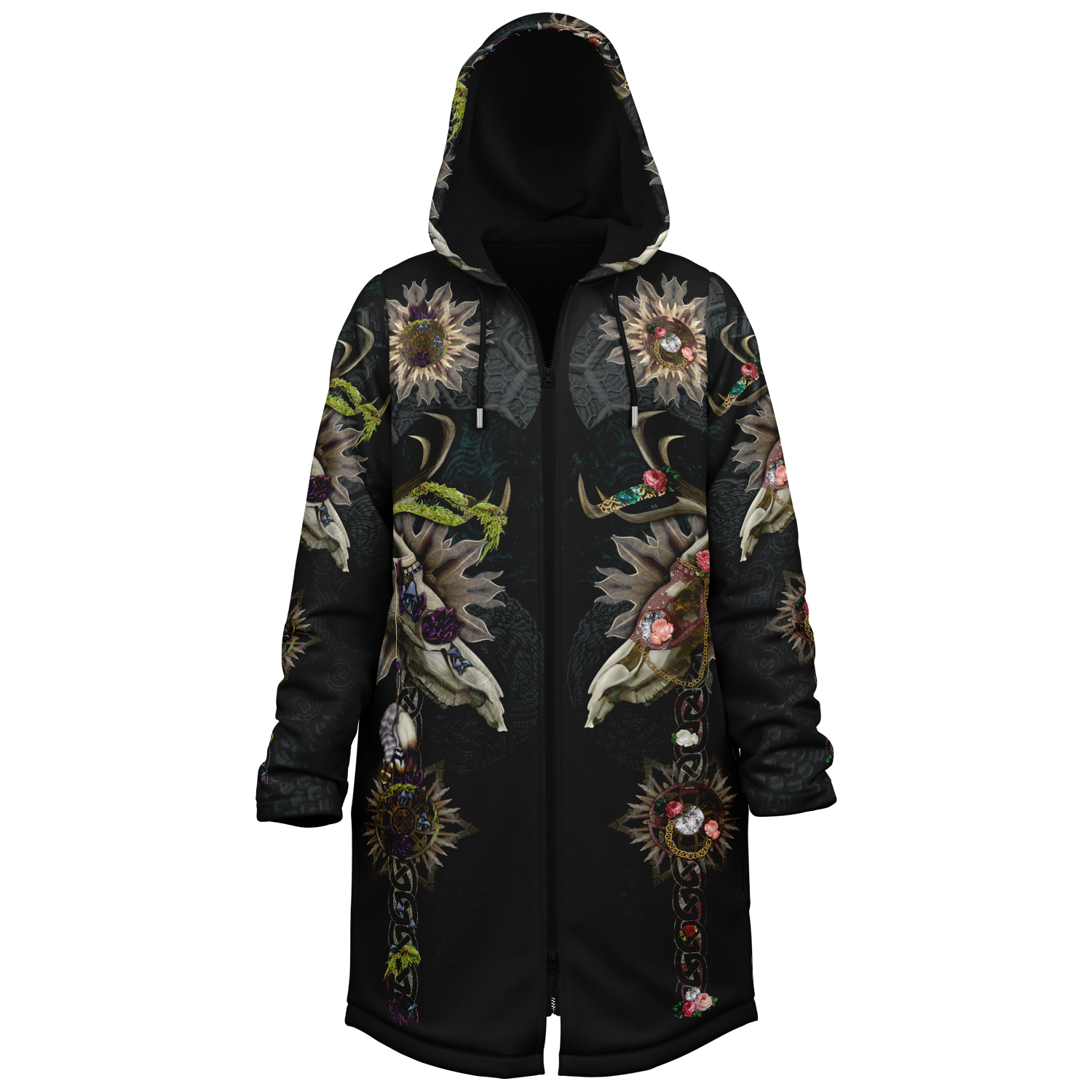 Forest Wizard S Men's Festival Cloak side view with occult-inspired art
