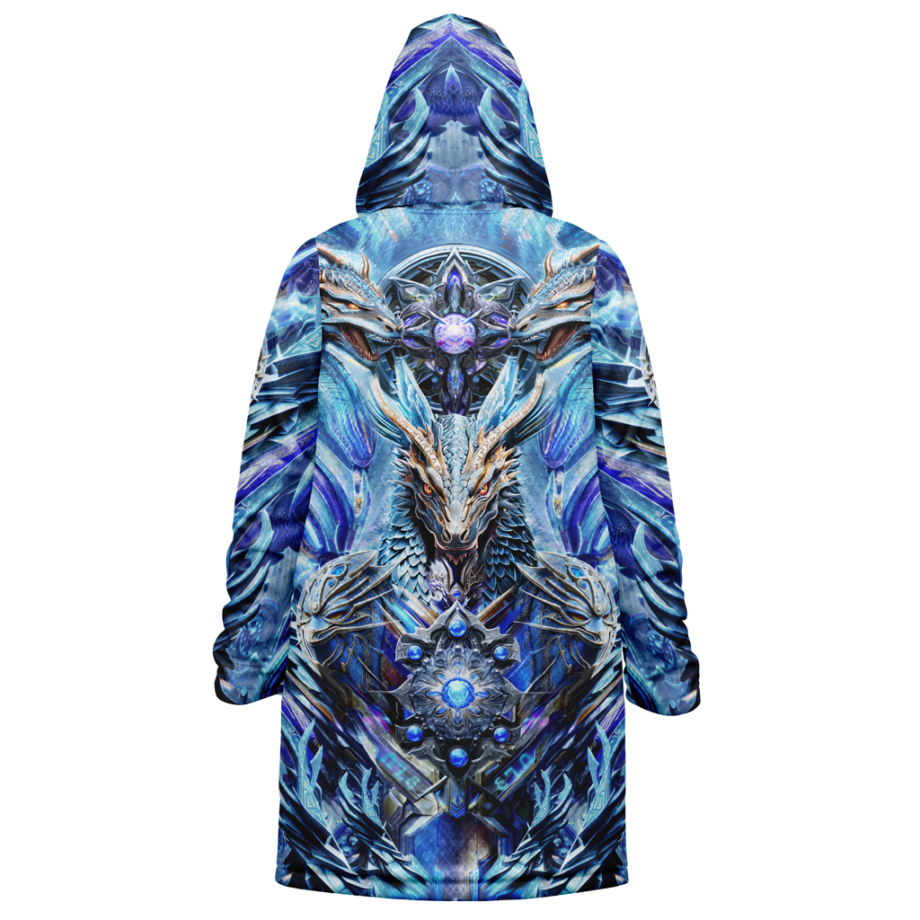 Electric Dragonscape Women's Festival Cloak detail view with statement outerwear