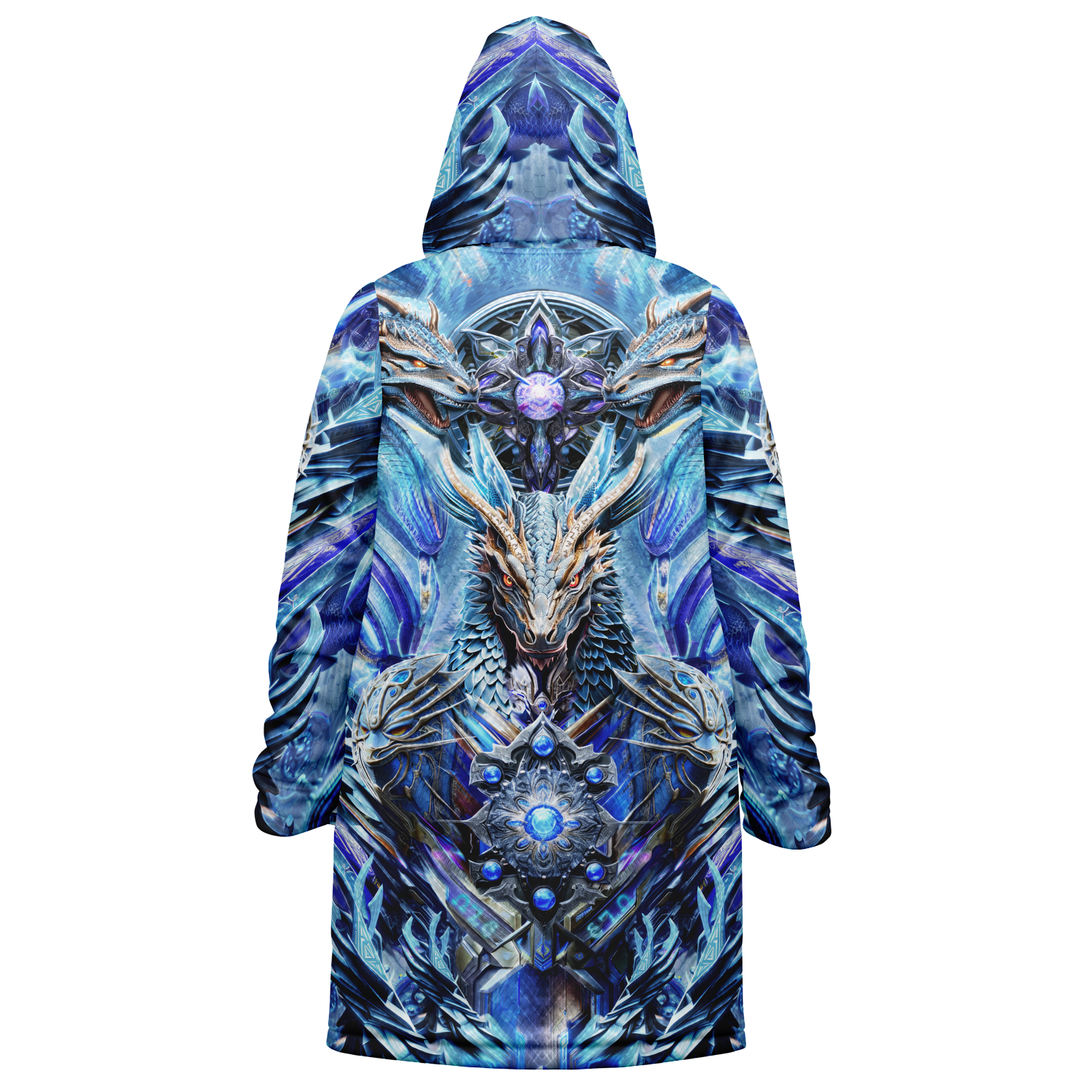 Electric Dragonscape Women's Festival Cloak detail view with statement outerwear
