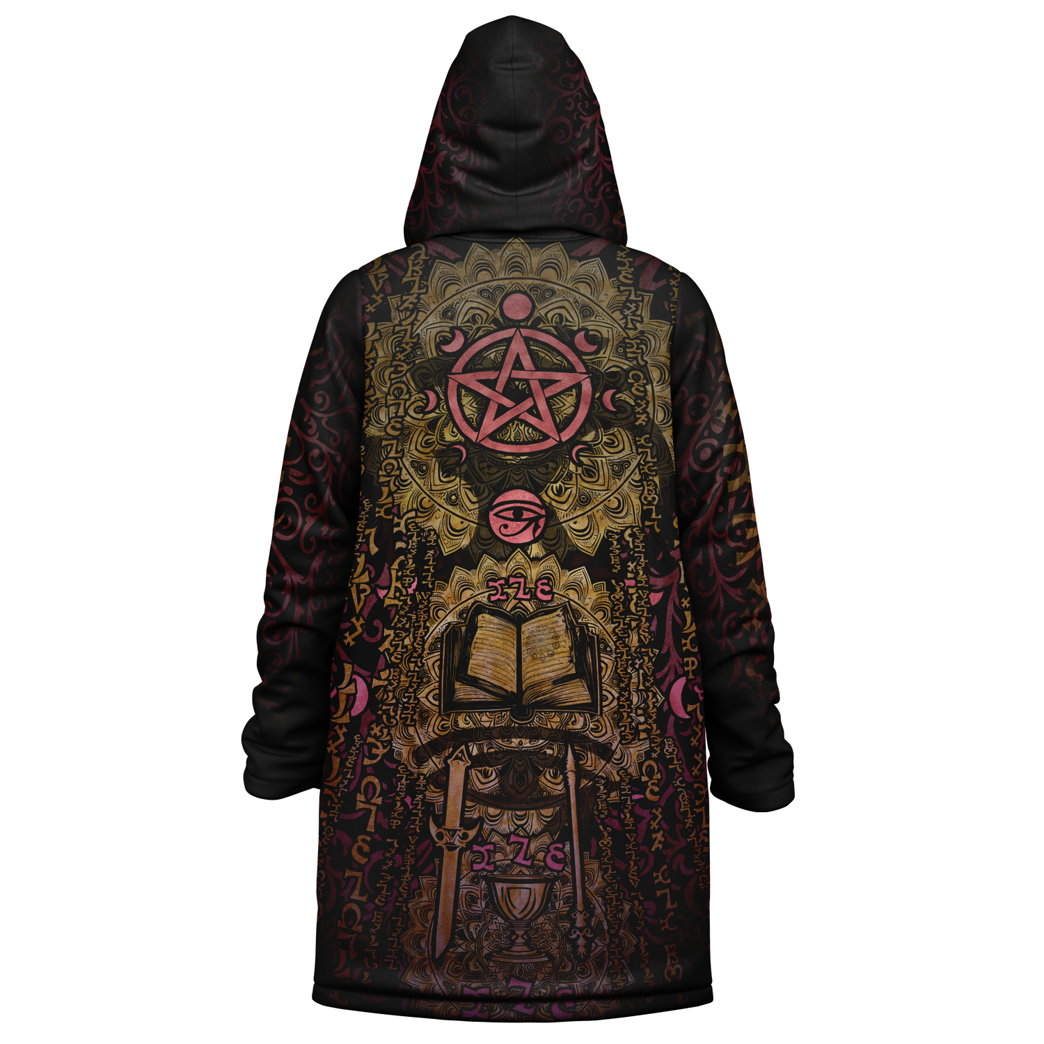 Enochian Vision Red Men's Festival Cloak detail view with statement outerwear