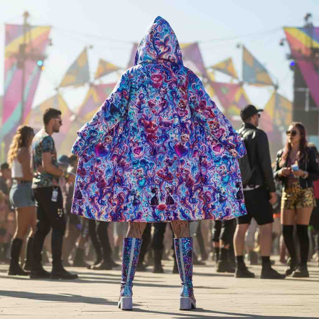 Valentine Day Cats Women's Festival Cloak front view with rave cloak