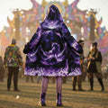 Amethyst Unicorn Festival Cloak front view with sacred geometry cloak