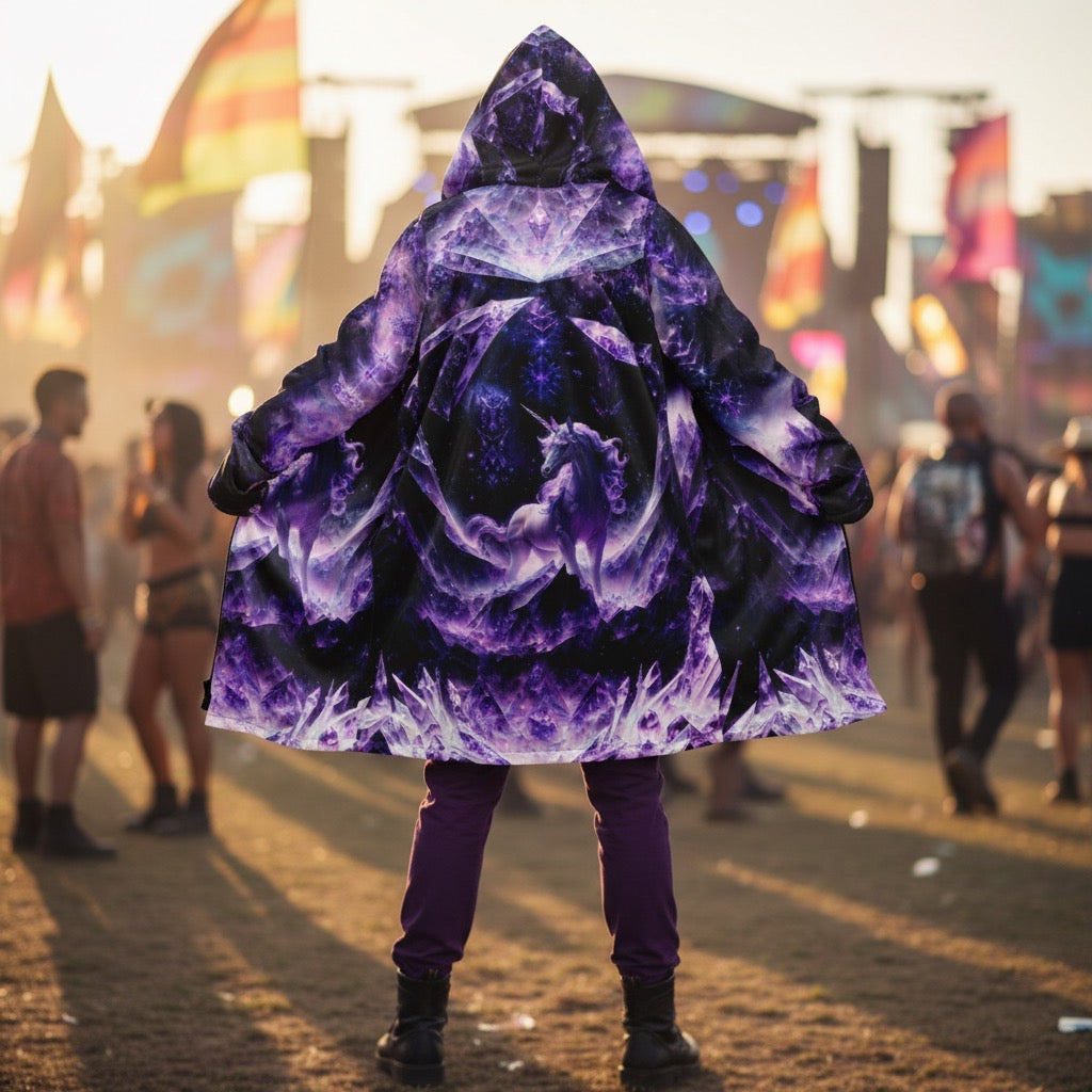 Amethyst Unicorn Festival Cloak detail view with spiritual fashion