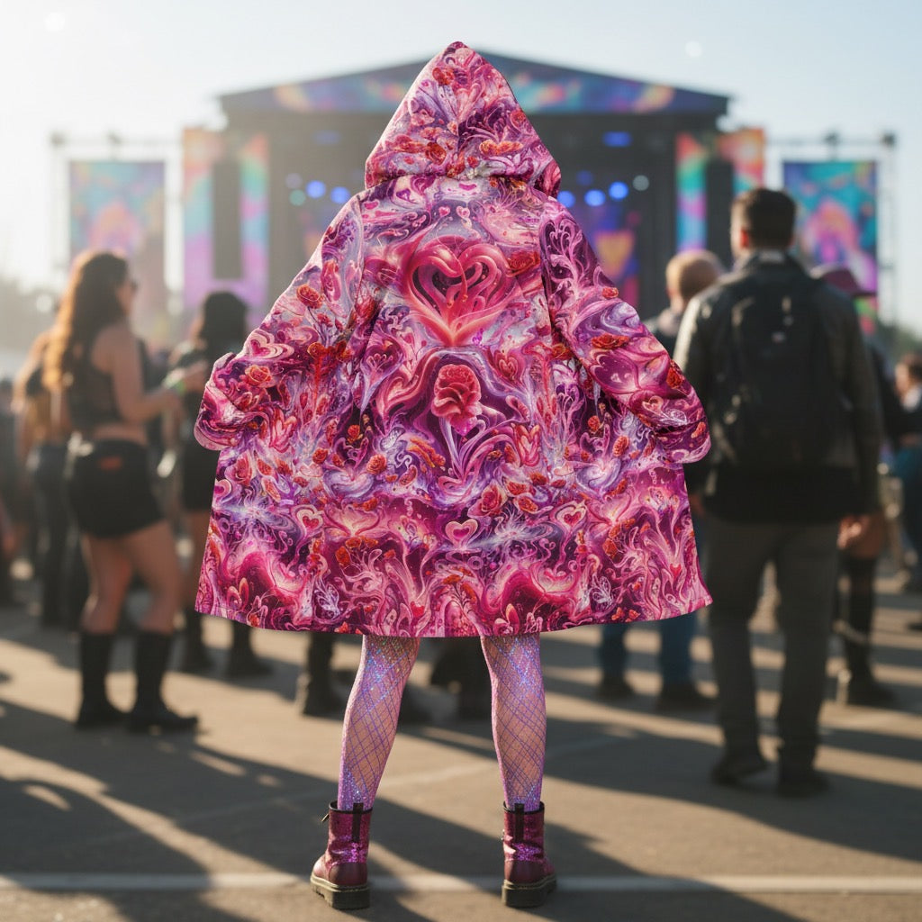 Hearts Roses Women's Festival Cloak front view with mystical cloak