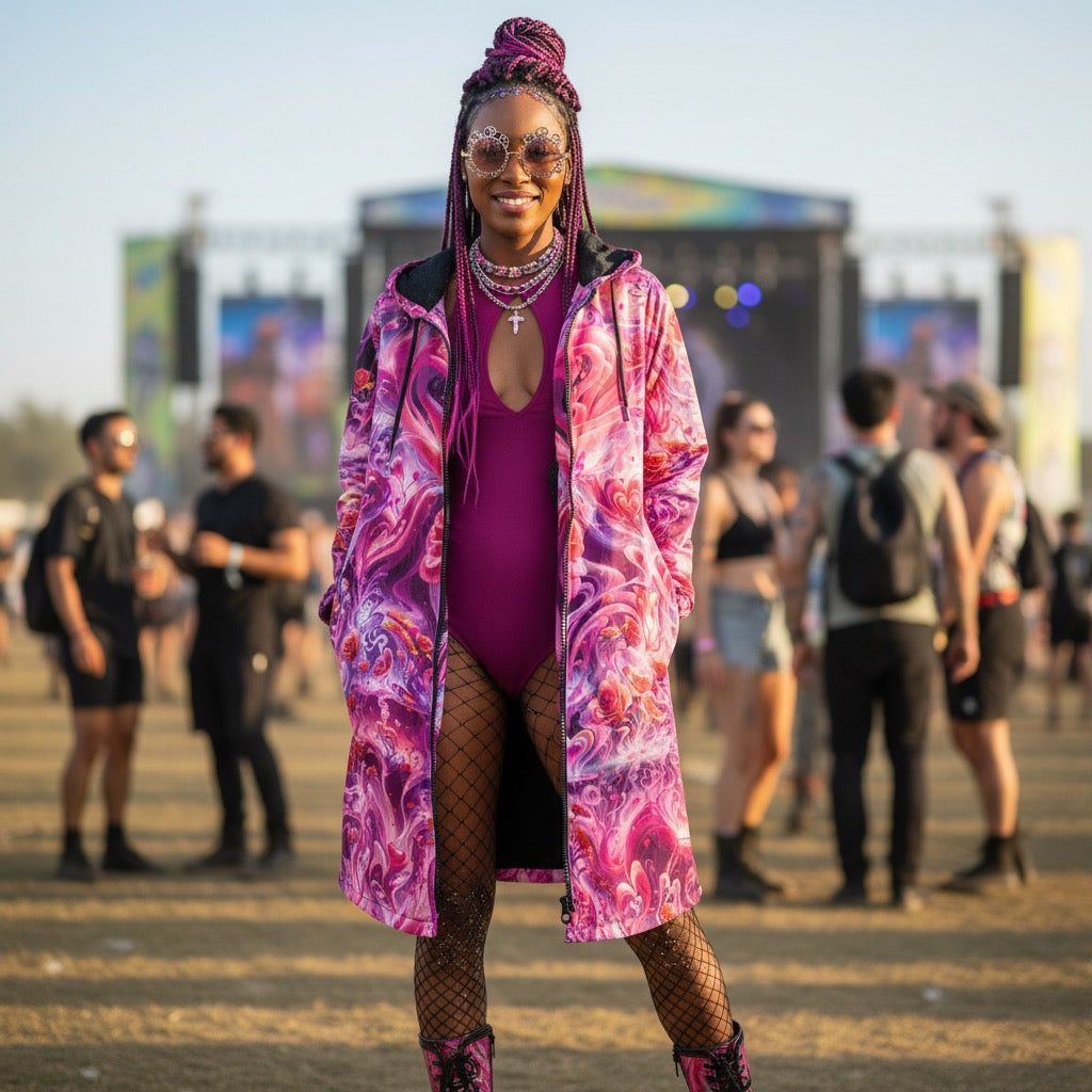 Hearts Roses Women's Festival Cloak detail view with statement outerwear