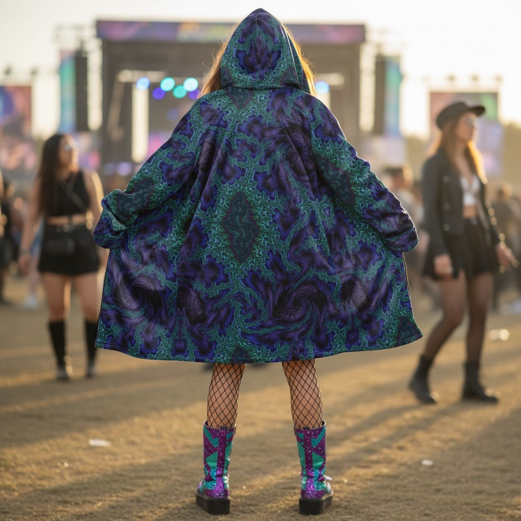 Feathery Fractal Women's Festival Cloak front view with festival cloak