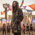 Egyptian Atlantis Men's Festival Cloak front view with mystical clothing and egyptian atlantis artwork