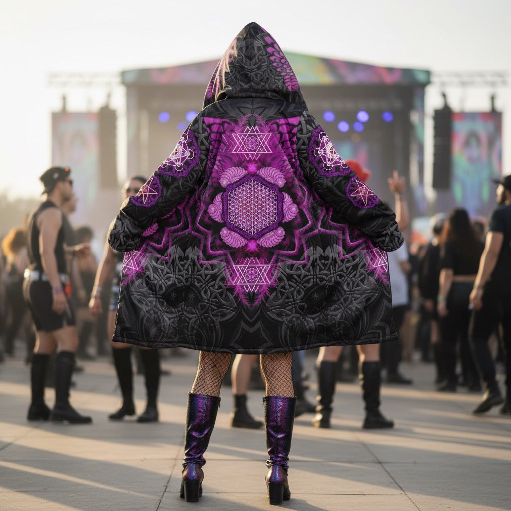 Pink Angel Catcher Women's Festival Cloak front view with psychedelic cloak