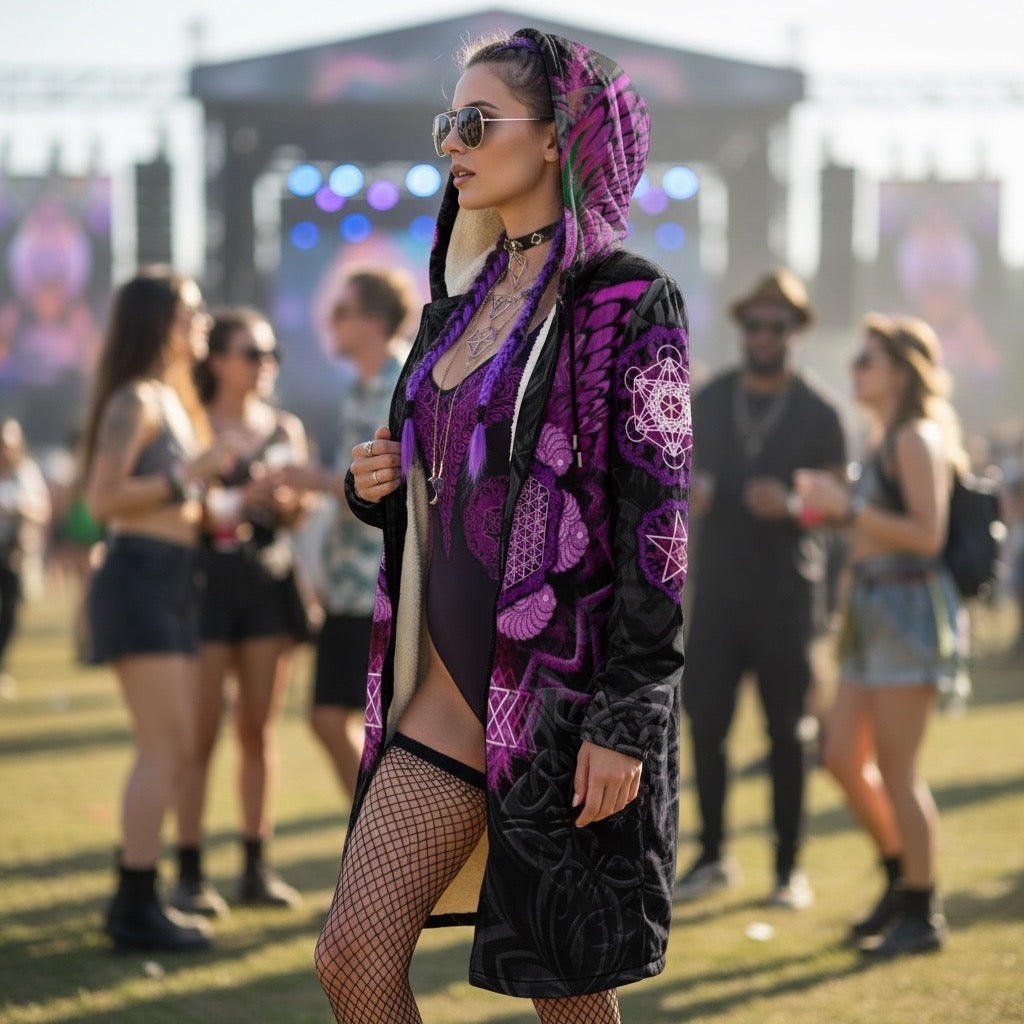 Pink Angel Catcher Women's Festival Cloak detail view with festival fashion