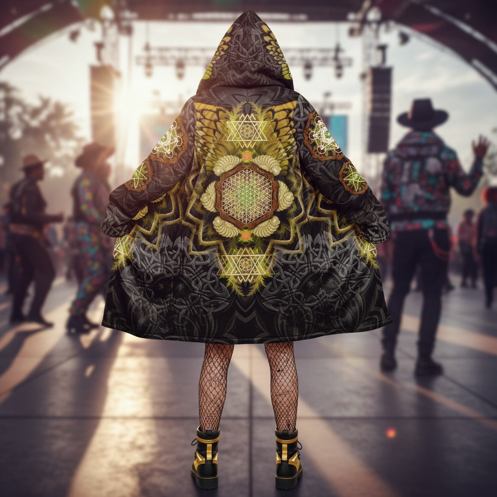 Yellow Angel Catcher Women's Festival Cloak front view with rave cloak