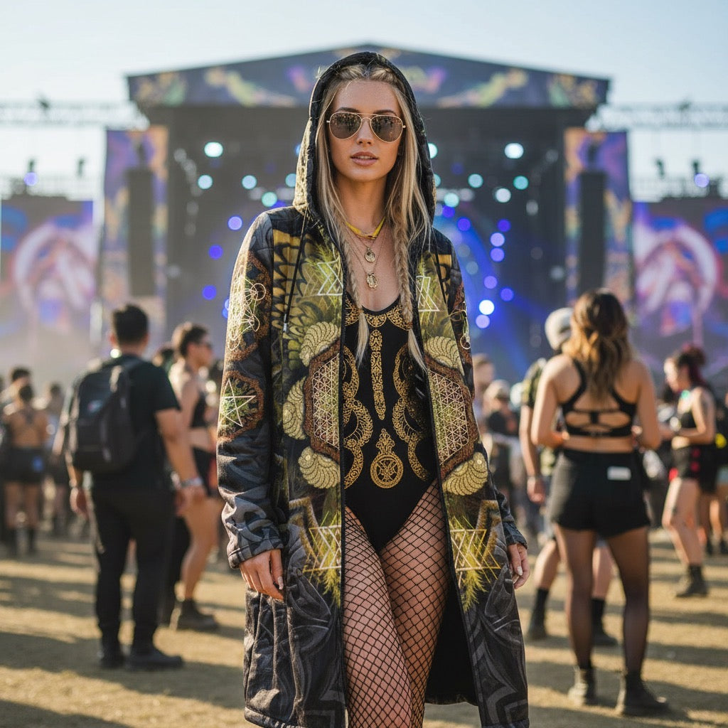 Yellow Angel Catcher Women's Festival Cloak back view with EDM festivals