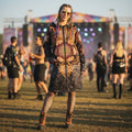 Angel Catcher Orange Women's Festival Cloak front view with psychedelic festival art
