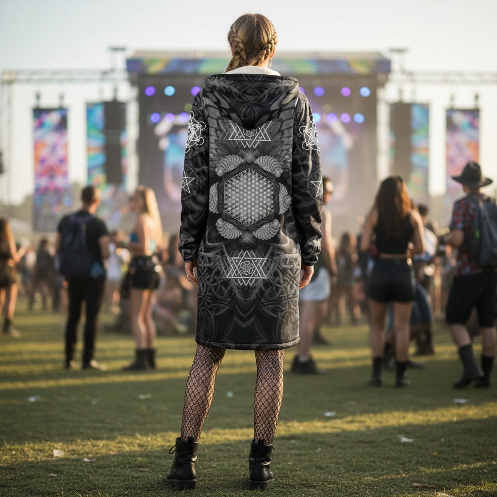 Angel Catcher Grey Festival Cloak detail view with alternative fashion