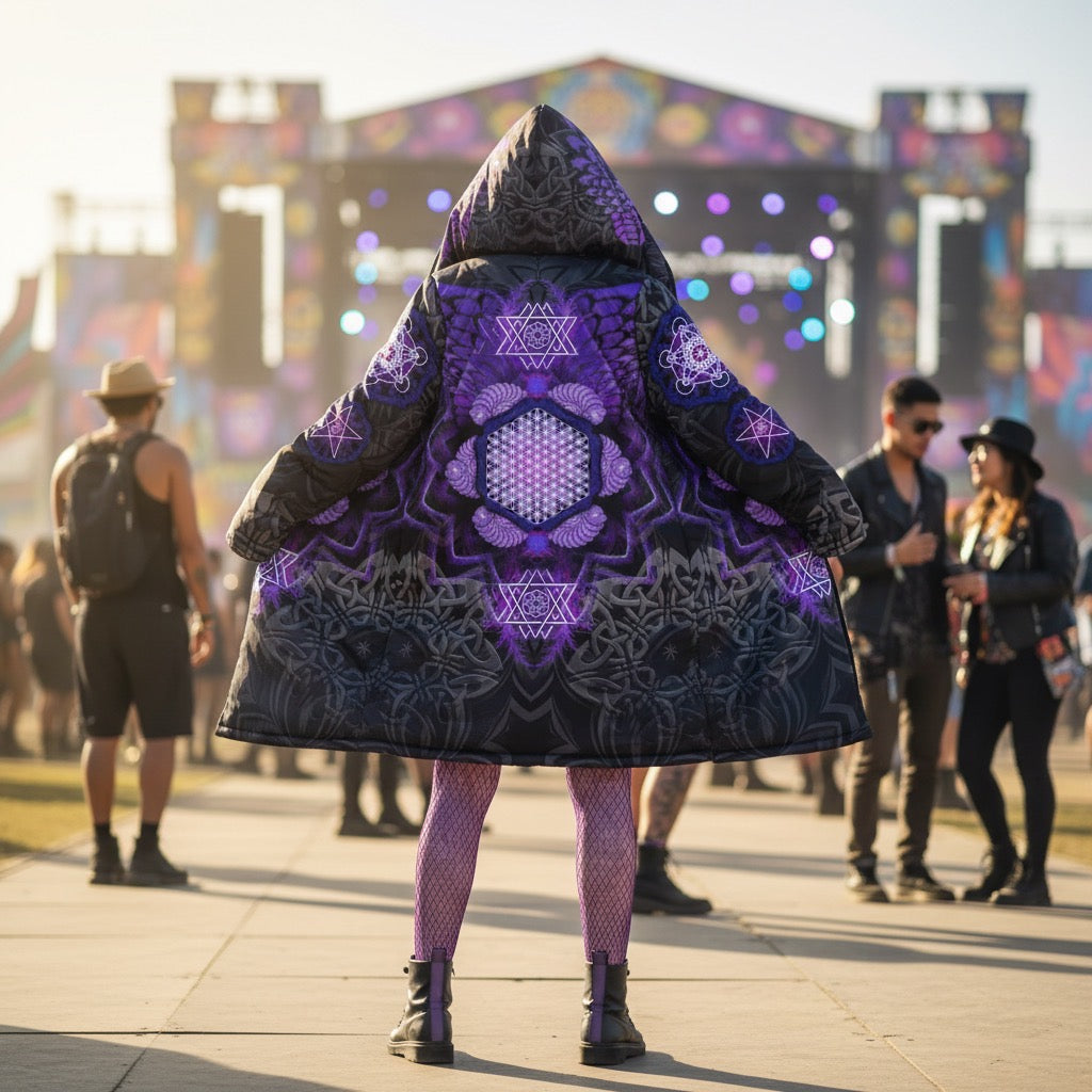 Purple Angel Catcher Women's Festival Cloak front view with psychedelic cloak