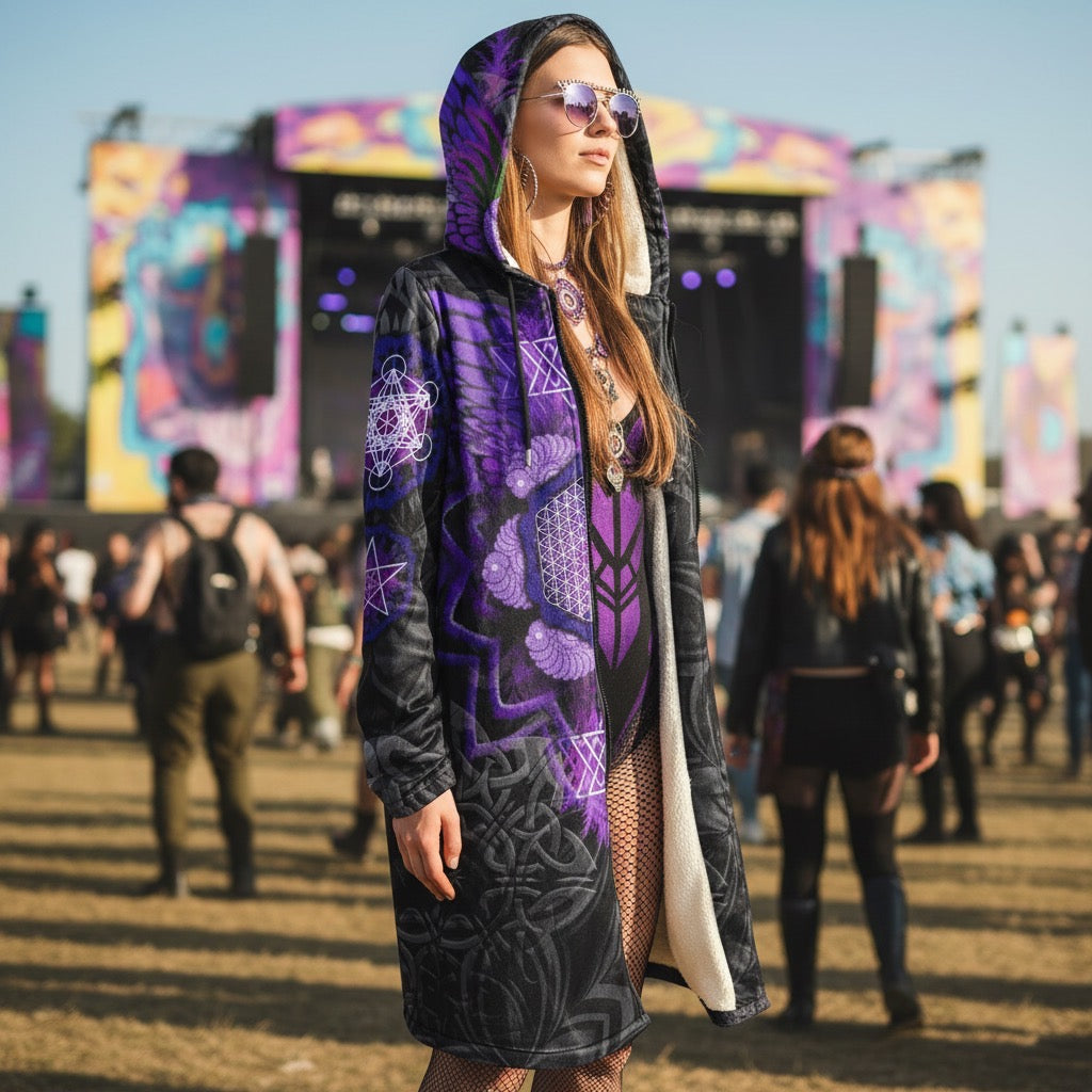 Purple Angel Catcher Women's Festival Cloak back view with rave culture