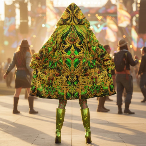 Cosmic Cross Yellow Women's Festival Cloak front view with festival cloak