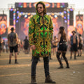 Cosmic Cross Yellow Men's Festival Cloak front view with rave cloak
