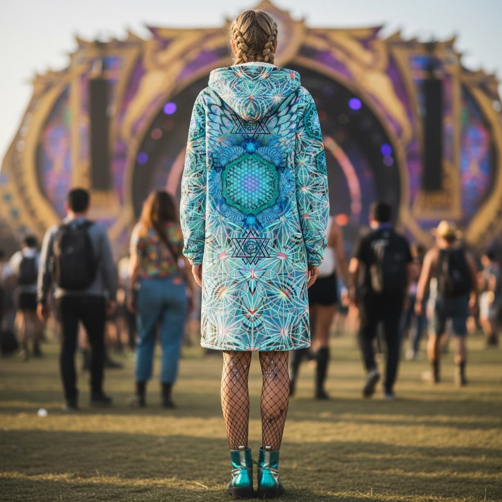 Angel Catcher Light Teal Women's Festival Cloak detail view with mystical style