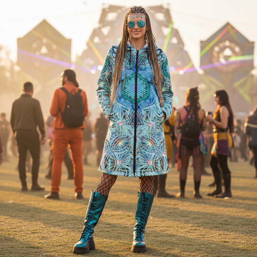 Angel Catcher Light Teal Women's Festival Cloak side view with visionary art