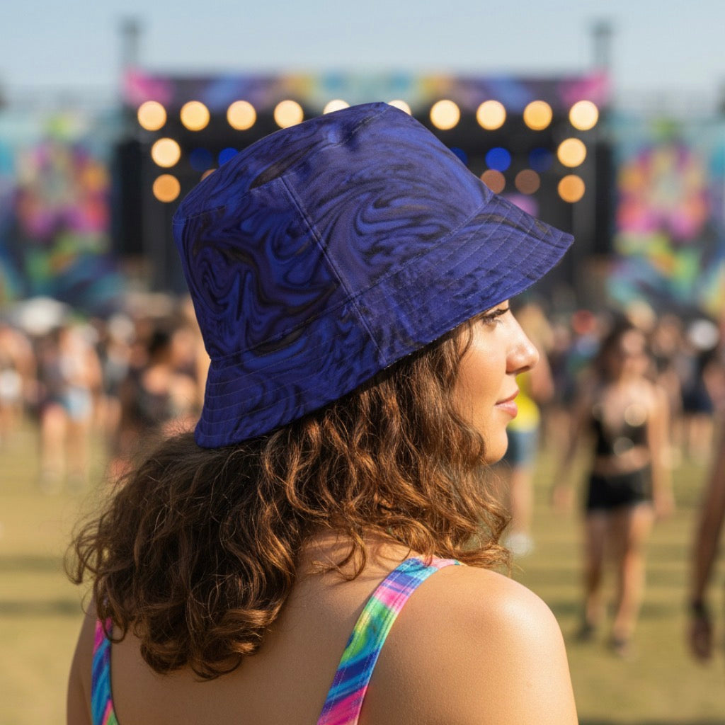Metallic Blue Fractal Bucket Hat