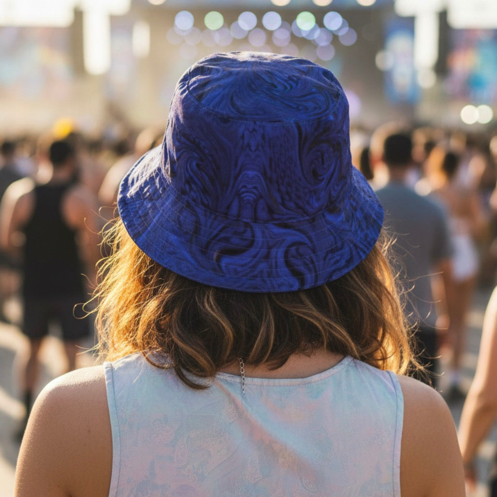 Metallic Blue Fractal Bucket Hat