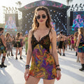 Liquid Fire women's lace cami dress front view with fiery psychedelic pattern
