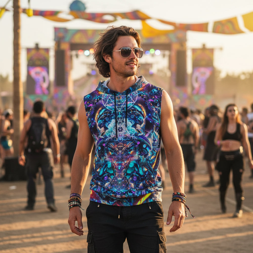 Cyber Punk Mech Cotton Sleeveless Pullover Hoodie Vest