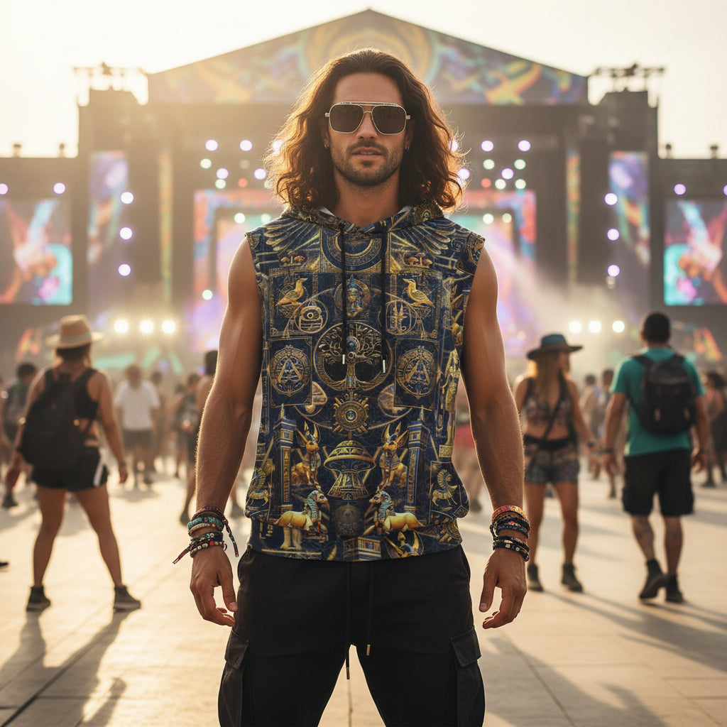 Egyptian Atlantis Cotton Sleeveless Pullover Hoodie Vest