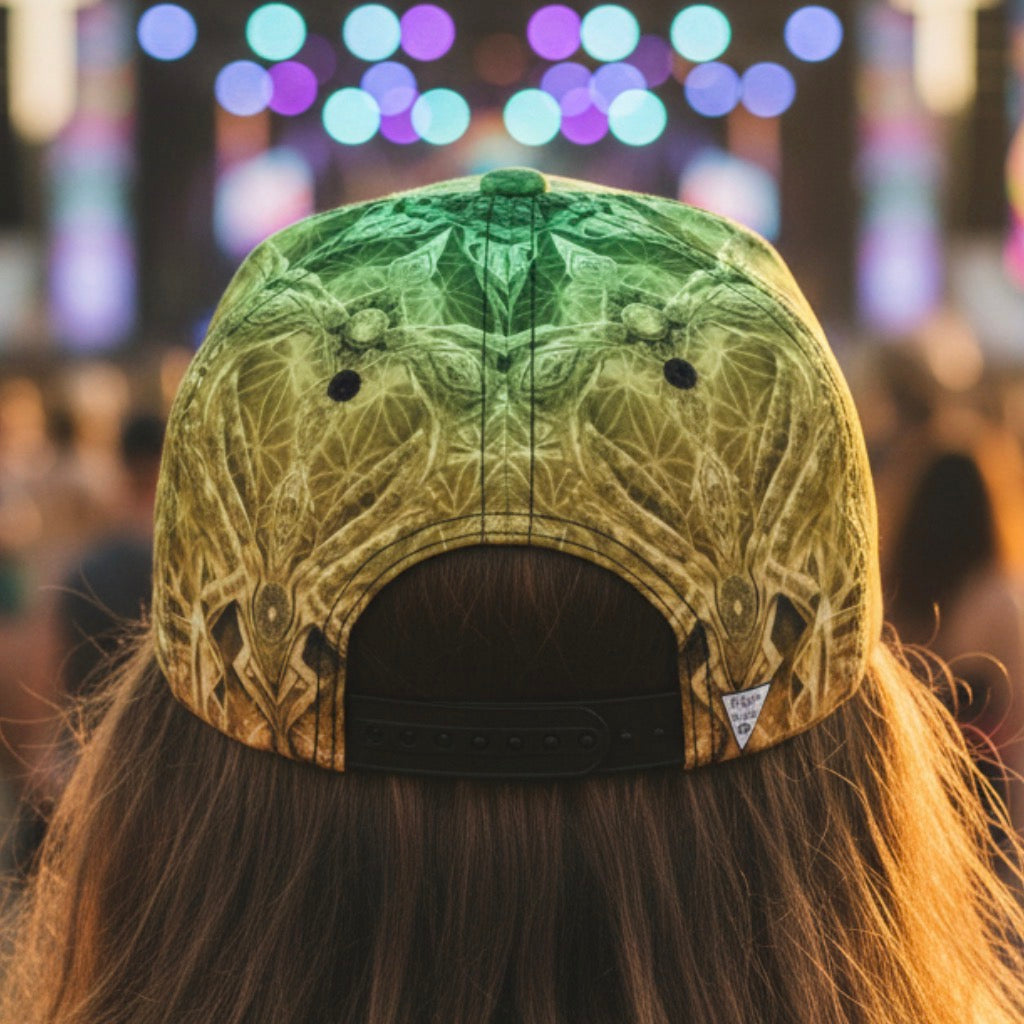 Snapback Hat | Green Orange Gradient Cosmic Cross
