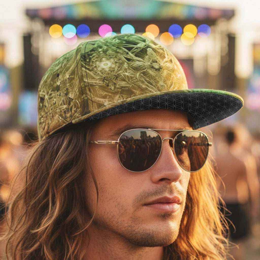 Snapback Hat | Green Orange Gradient Cosmic Cross