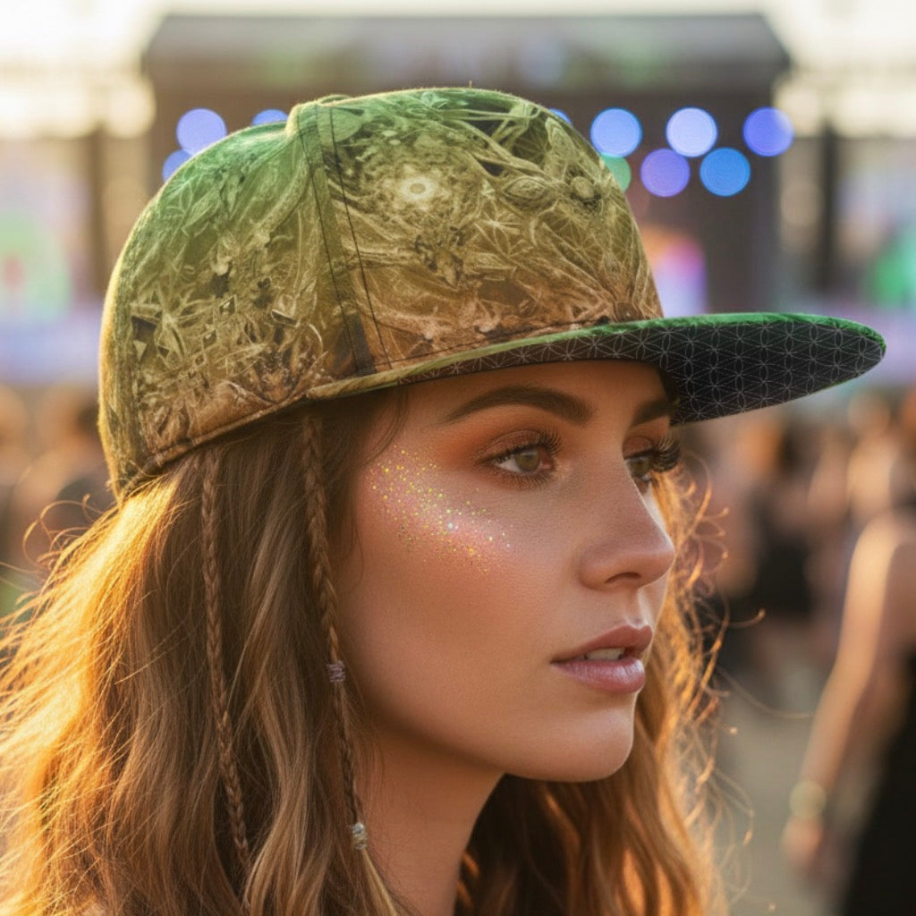 Snapback Hat | Green Orange Gradient Cosmic Cross