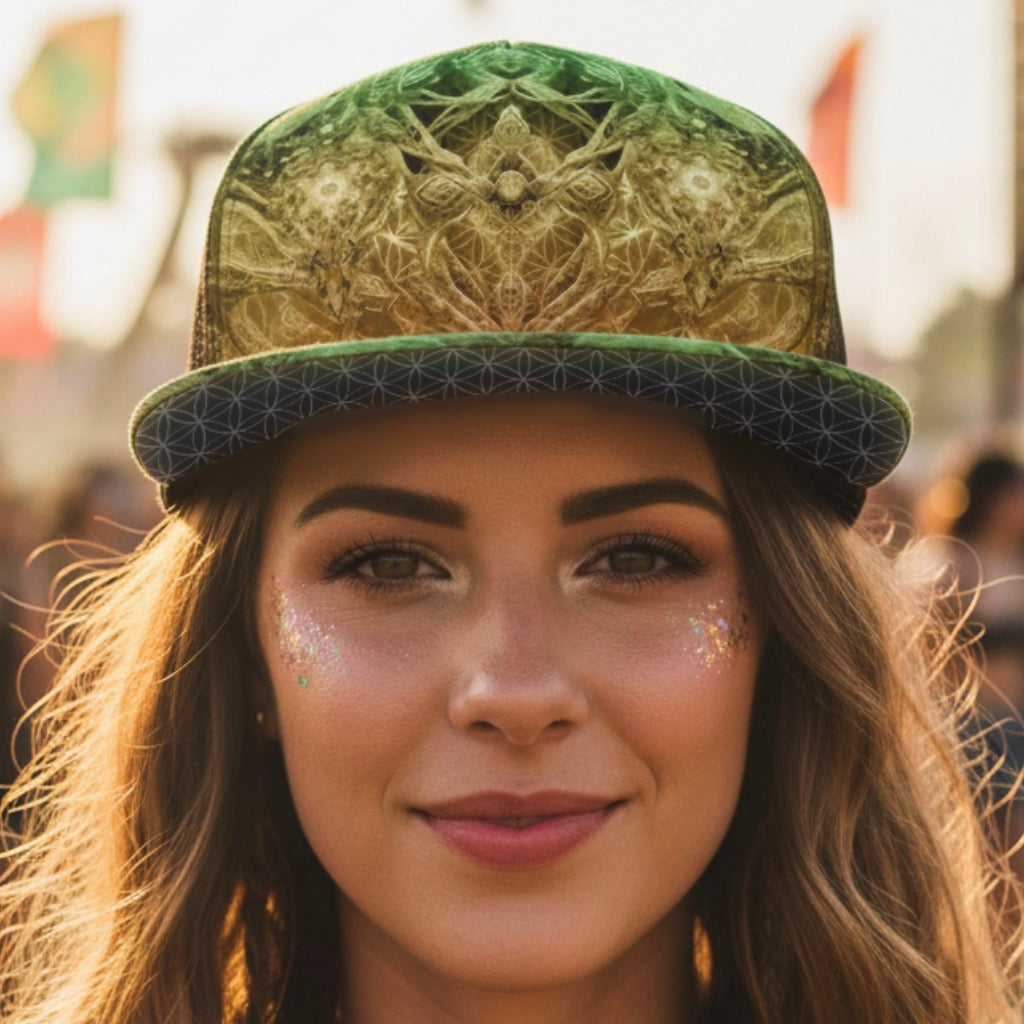Snapback Hat | Green Orange Gradient Cosmic Cross