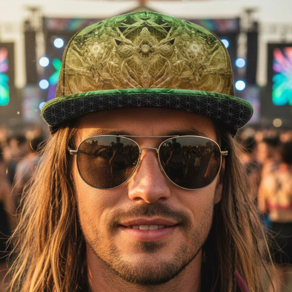 Snapback Hat | Green Orange Gradient Cosmic Cross