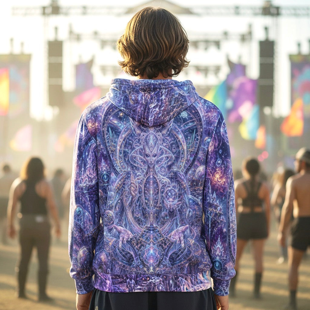 Crushed Velvet Pullover Hoodie | Galactic Alien Oracle