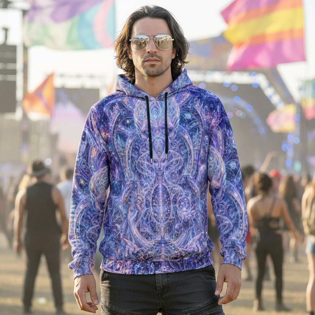 Crushed Velvet Pullover Hoodie | Galactic Alien Oracle