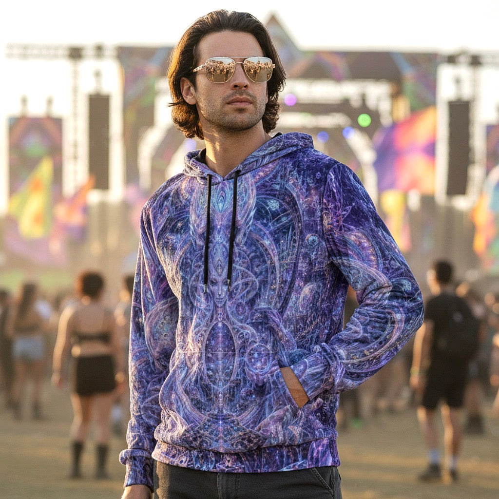 Crushed Velvet Pullover Hoodie | Galactic Alien Oracle