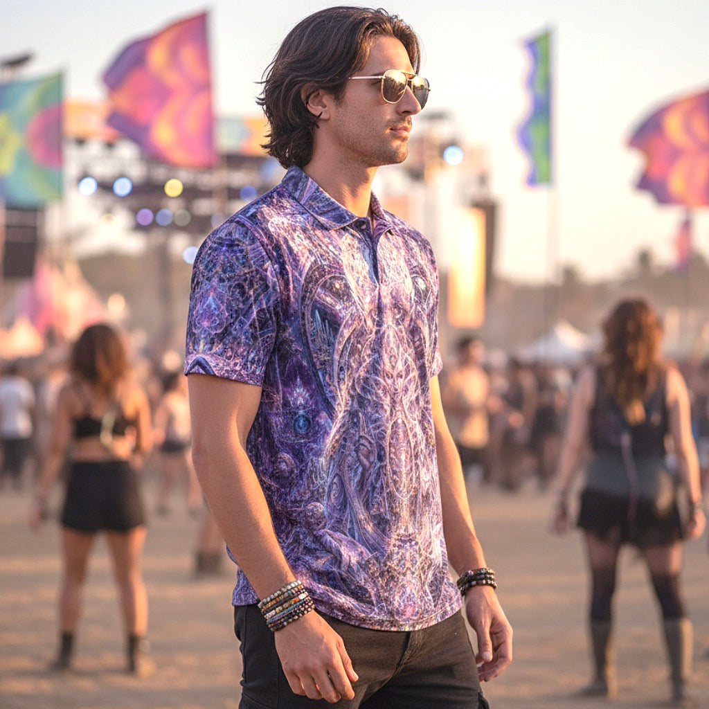 Crushed Velvet Polo Shirt | Galactic Alien Oracle